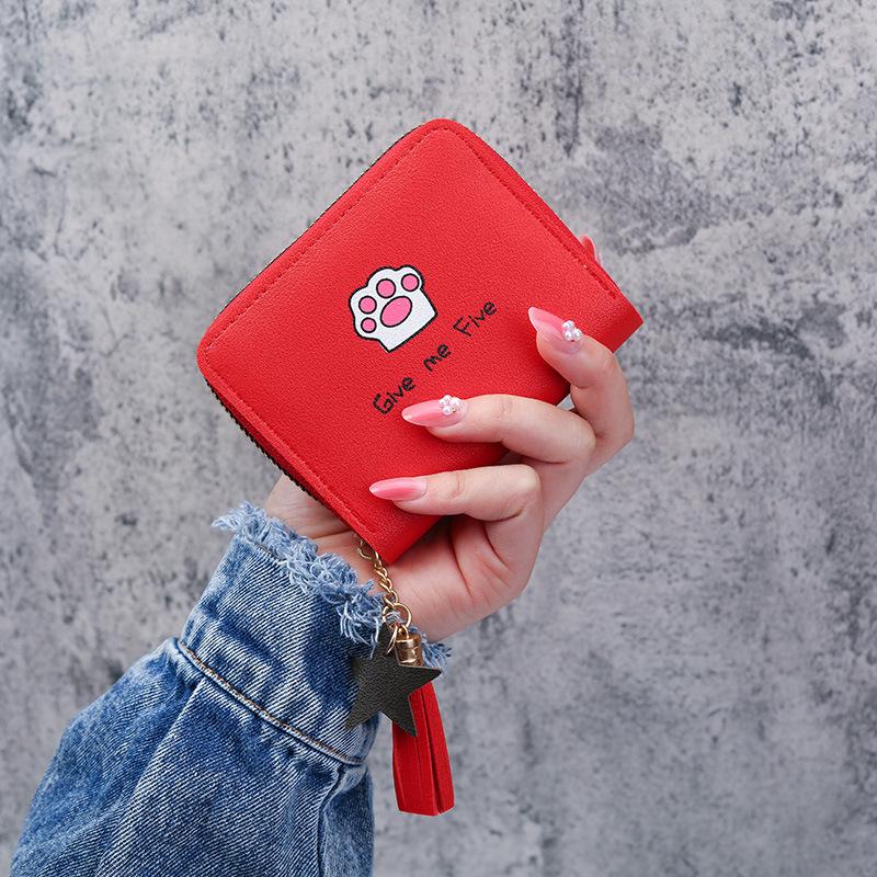 

Wallet for Women Cute Cat Paw Print Short Purse PU Leather Bank Credit Card Holder Students Portable Zipper Coin Wallet червоний