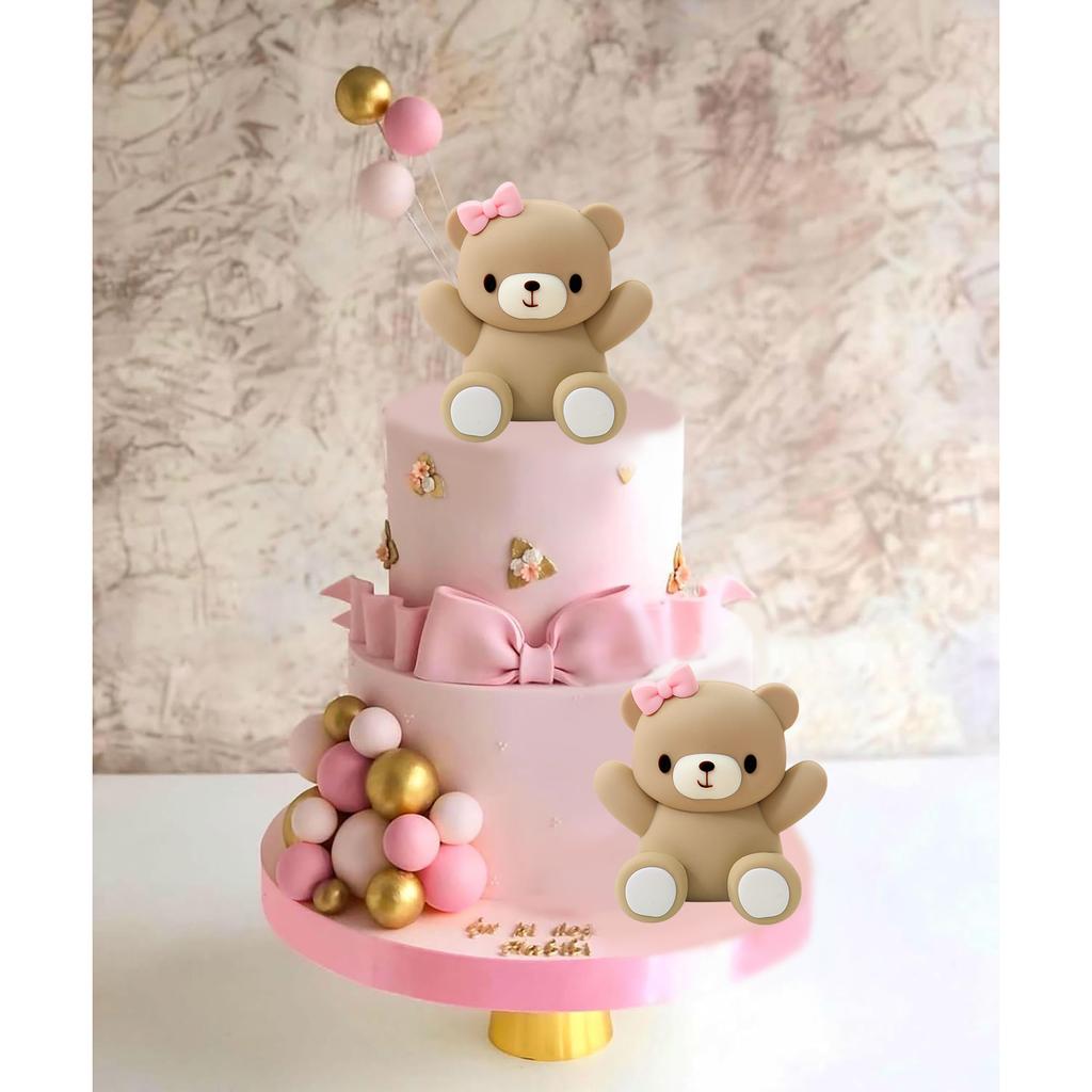 Rosa Baby Shower Kakepynt Sløyfe Bjørn Kaketopp Kjønnsavsløring Kakepynt Sløyfe Bjørn Baby Shower Festartikler
