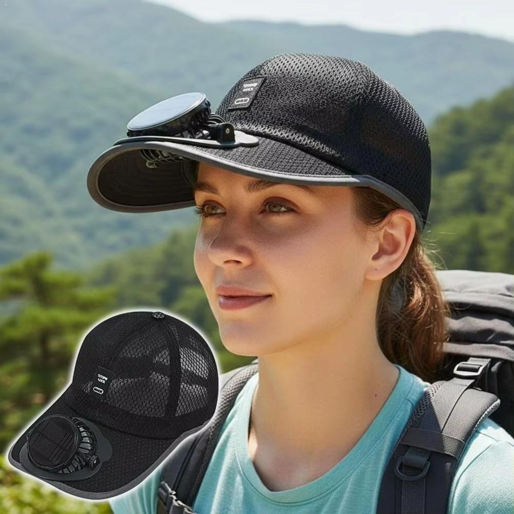 UV-Schutz Solarbetriebener Ventilator Hut Sonnenschutz Atmungsaktives Netz Sonnenhut Heißes Wetter