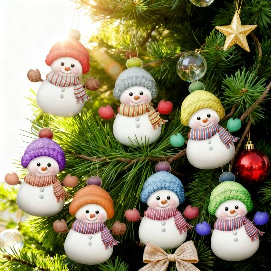 7 Pcs Snowman Christmas Ornament Personalized Family Name Acrylic Snowman Christmas Hanging Decoration for Xmas Tree Holiday Party Decor