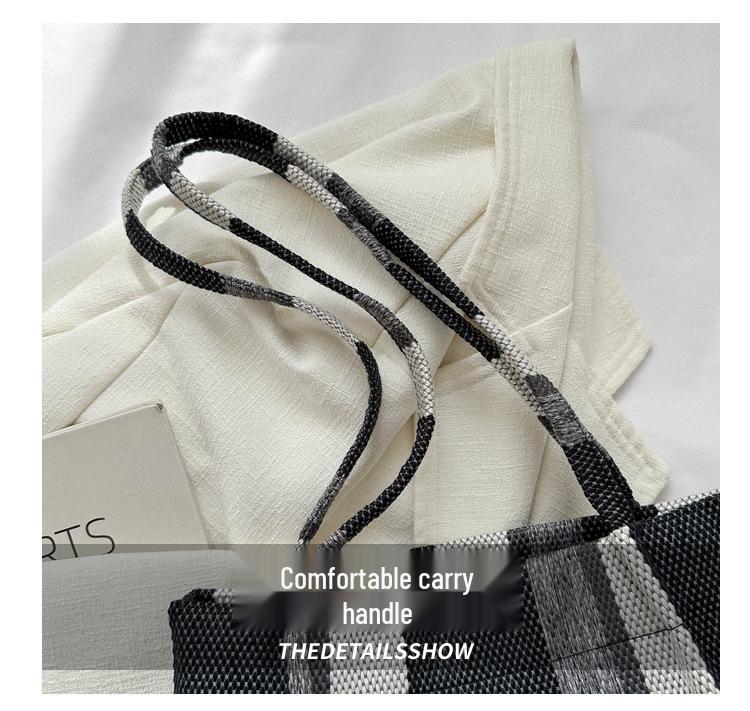 2023 Striped Canvas Tote Bag: Casual, Large Capacity, Autumn Fashion, Shoulder & Handheld