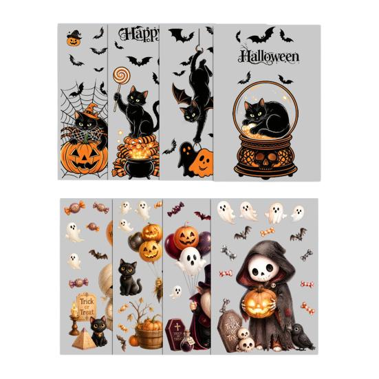 Decorative Glass Decals for Party 4Pcs Halloween Cartoon Window Clings, Pumpkin Ghost Scarecrow Stickers, Waterproof Murals Removable Home