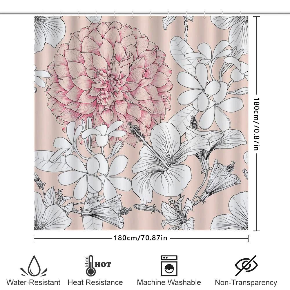 Luxury Bathroom Shower Curtain Floral Design Waterproof Fabric Decorative Home Decoration Size Customizable With Rings Set
