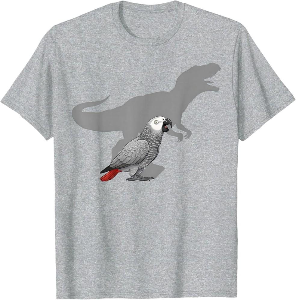 African Grey Parrot with T rex Shadow Bird Lovers TShirt Unisex T-Shirt S