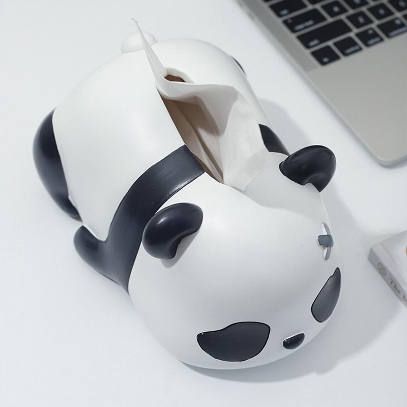 Cartoon Panda Tissue Box Holder Resin Animal Ornament Panda Decoration Statue Facial Paper Organizer Dispenser Tissue Case