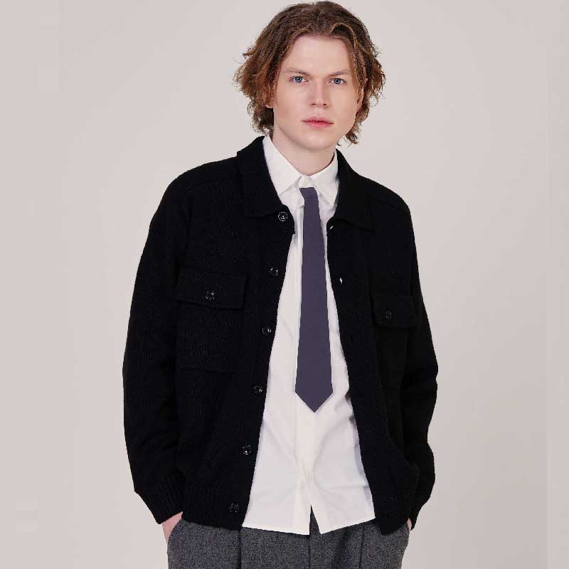 CUSTOMUS Men'S Semi-Oversized Trucker Wool Knit Cardigan Cxs25Wscdc24 Bla