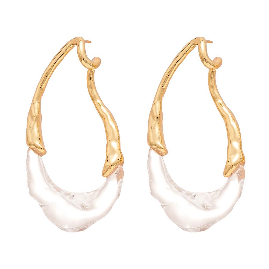 Geometric Water Drop Resin Earrings: Sterling Silver Needle, Gold-Plated, Irregular French Design for Women