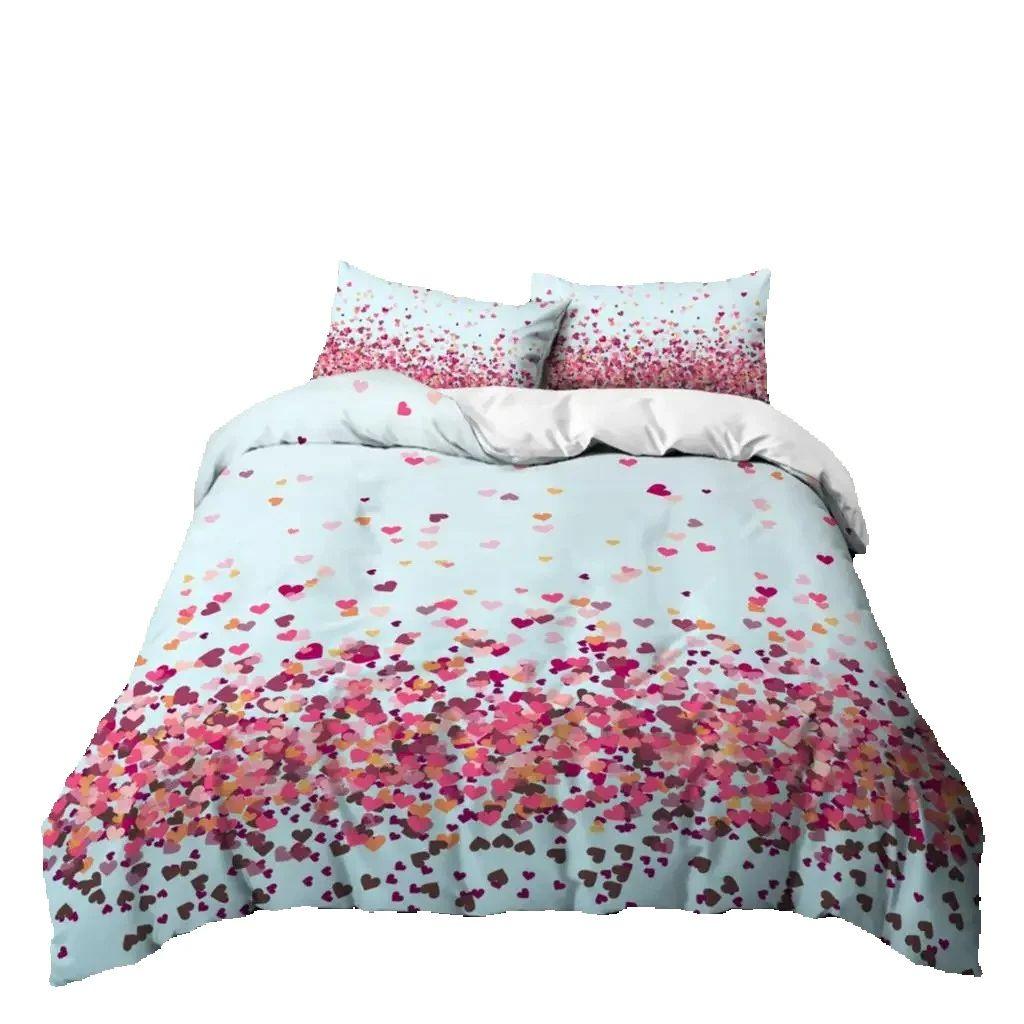 Liebe Bettbezug Übergröße Liebhaber Bettwäscheset Rosa Liebesmuster Weicher Polyester Mädchen- und Damen-Bettbezug