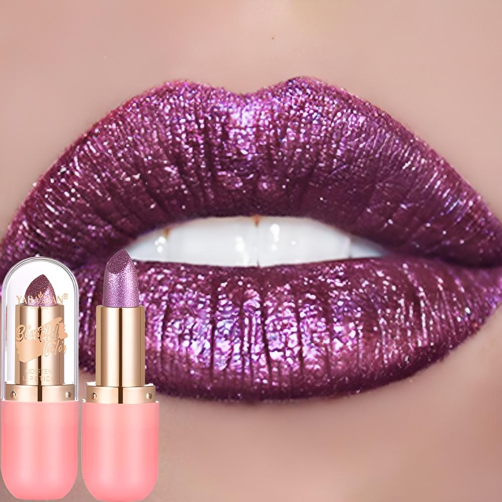 7- Aurora Chameleon Metallic Lip Stick High Shine Long-Lasting Diamond Blue Purple Lip Gloss for Halloween & Stage Makeup