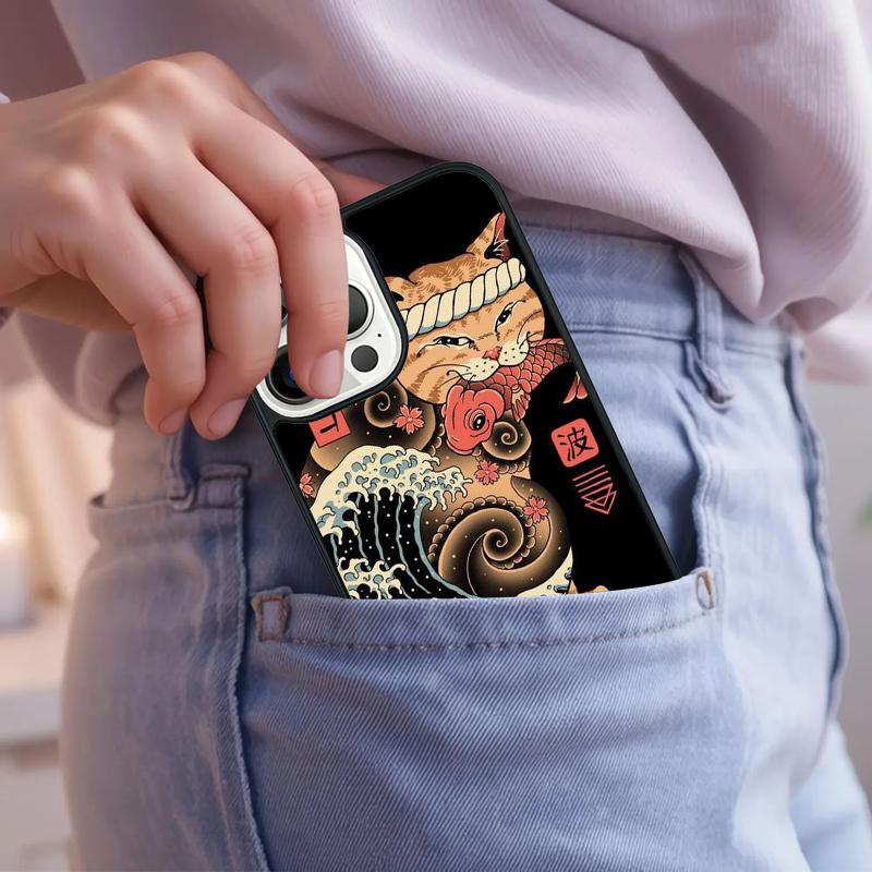 Japanese Style Ukiyo-e Cat Art Phone Case For iPhone 17 Air 15 16e 14 13 Pro Max Coque 12 11 Pro Max PLUS Cover