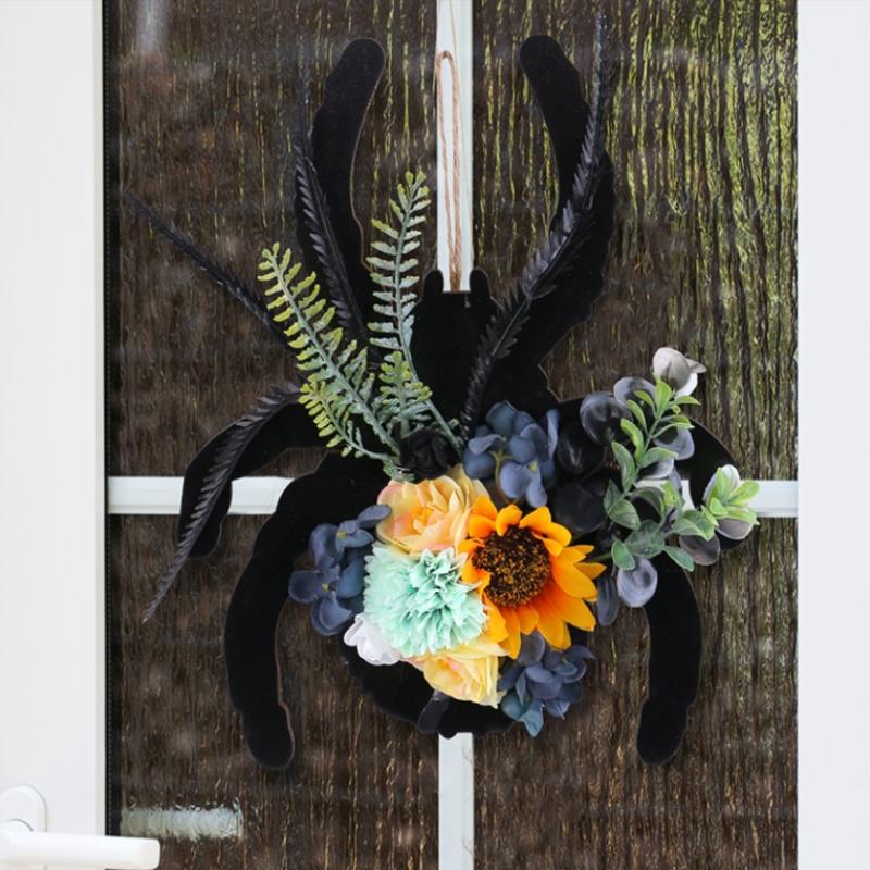 Halloween Wreath Spider Wreath Halloween Party Garland Pendant For Front Door,Porch,Window, Indoor Outdoor Home Halloween Decor