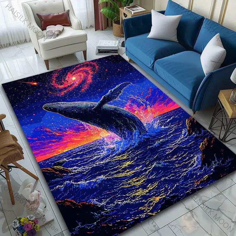 1PC Whale leaping under starry galaxy Print Carpet Rug for Living Room Bedroom Sofa Doormat Home Decor Non-slip Floor Mat