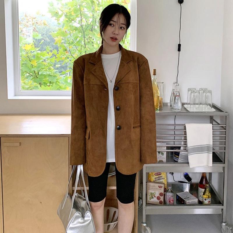 Francuski Retro Elegancki Blazer Damski Jednorzędowy z Klapami Notch i Podwójną Kieszenią