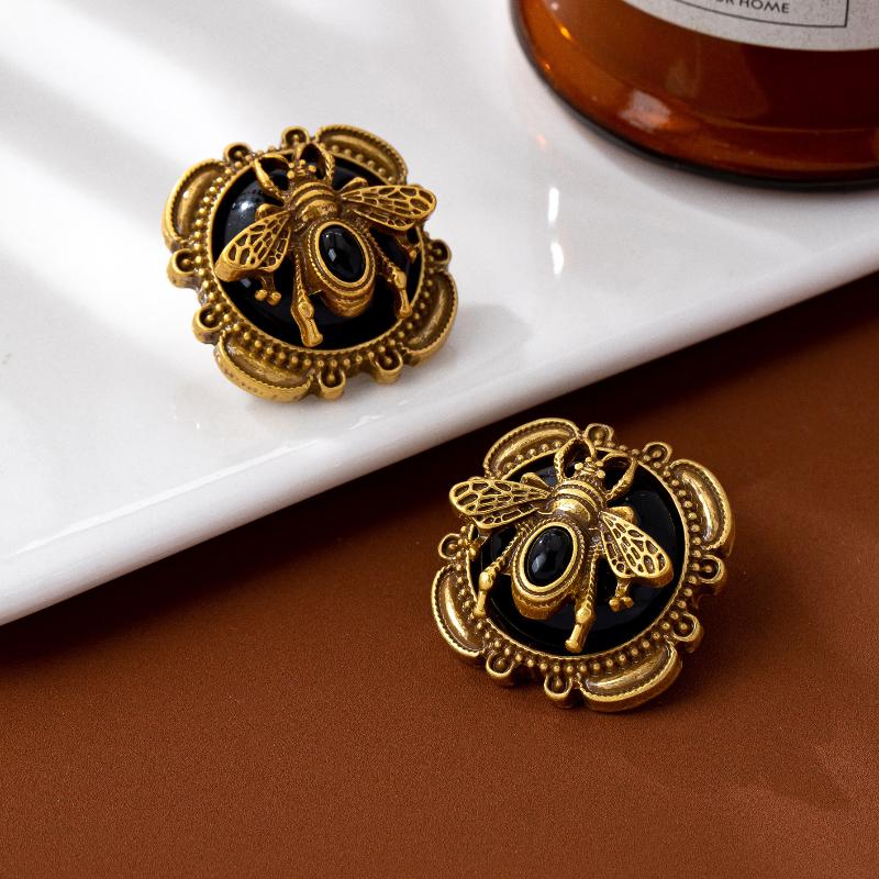 Vintage Moth Studs Earrings For Woman Glass Bee Antique Gold Color Luxury Quality Jewelry Wedding Party Accessories