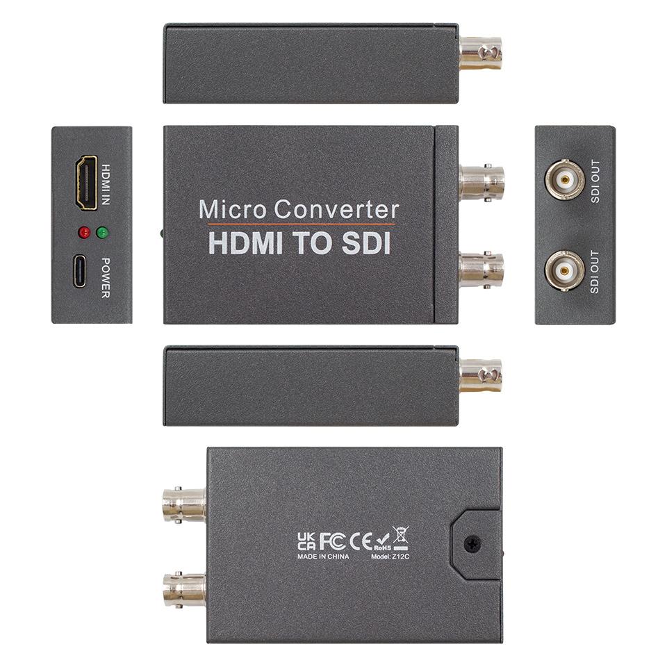 Convertidor de HDMI a SDI, HDMI a SDI Dos Salidas SDI Incrustador de Audio Soporte HDMI 1.3, Detección Automática de Formato 3G/HD-SDI Extensor