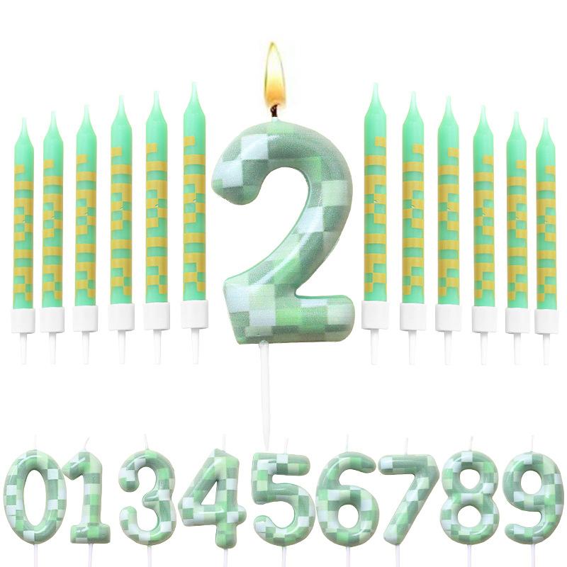 Minecraft Theme Red and Green 6 Candles Birthday Numbers 0-9 Baking Decoration Combination