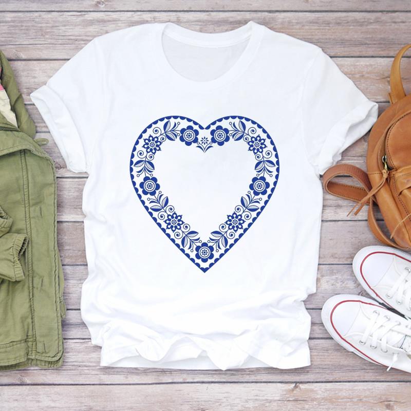 (Asian Size) Lady Female Casual T Shirt Printed Clothing Top Fashion love flower sweet Short Sleeve T-shirts Women Graphic Tee