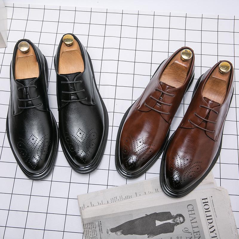 Foreign Trade Brock Leather Shoes Men's Engraved British Style Business Dress Casual Hair Stylist Wedding Groom Shoes