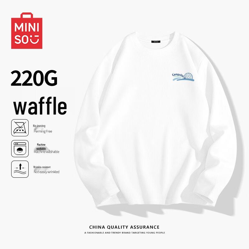 MINISO Men s Heavyweight Waffle Knit Long-Sleeve Round Neck T-Shirt XL