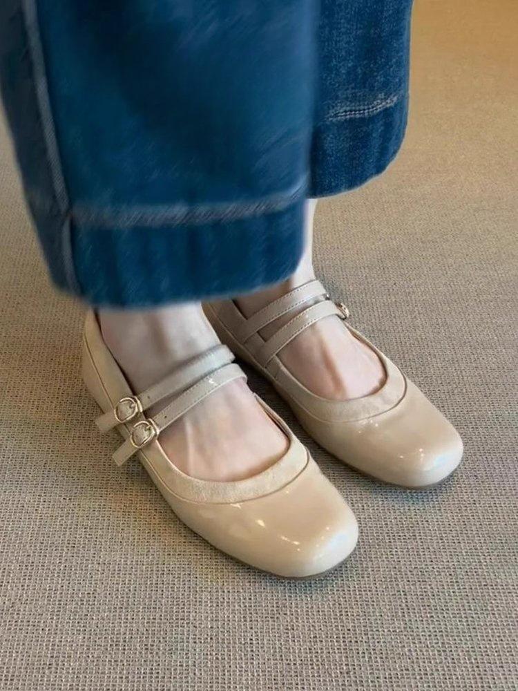

Туфли Мэри Джейн на плоской подошве с темпераментным круглым носком и ремешком с пряжкой, женские ретро туфли-балетки с мелким вырезом 35 абрикосовый