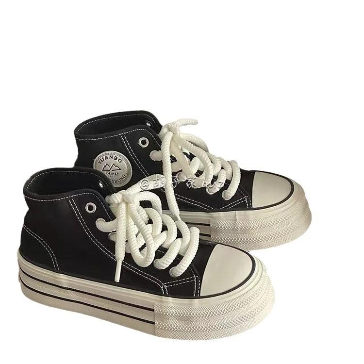 2024 Autumn and Winter New Niche Fashion Chic Board Shoes Dopamine High-top Canvas Shoes Women's Platform Casual White Shoes