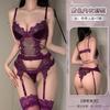 Domila Purple Grape Sexy Underwear Silk Splicing Perspective Bra Set with Gloves Socks Sexy Set