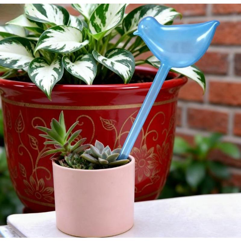 Plant Waterer Self Watering Globes, Bird Shape Hand Blown Clear Aqua Bulbs