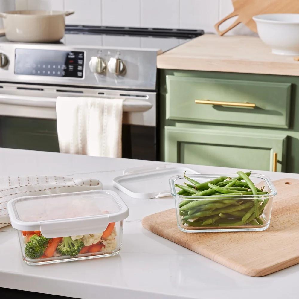 4PC Rectangle Glass Food Storage Containers Airtight Tritan Lid Microwave Freezer Dishwasher Safe Stackable BPA Free