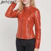 BITCED Autumn Slim-Fit Women's Leather Jacket Slim-Fit Outerwear Leather Clothing for Women