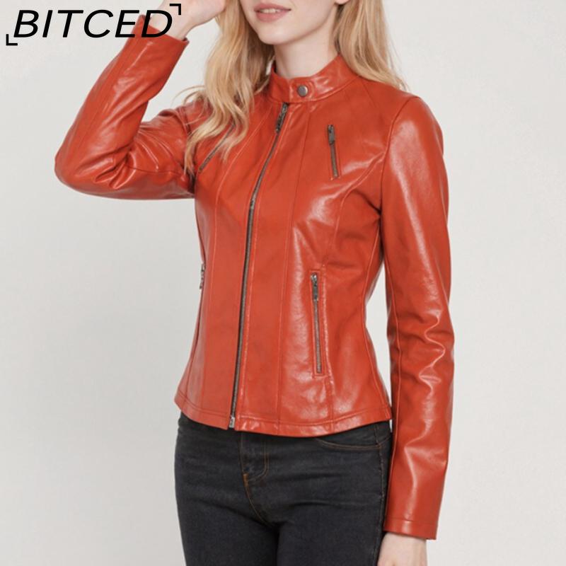 BITCED Autumn Slim-Fit Women's Leather Jacket Slim-Fit Outerwear Leather Clothing for Women