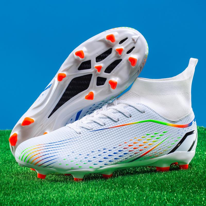 High-top football shoes, men's and women's broken nail sneakers, genuine long nails, non-slip, adult fake grass professional football shoes