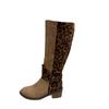Autumn and Winter Leopard Pattern Belt Buckle High-tube Boots Side Zipper Thick-heeled Mid-heeled Knight Boots Women