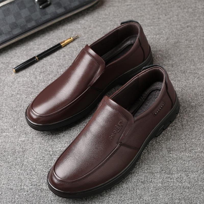 Leather shoes men's spring and autumn leather breathable business casual shoes soft sole one pedal middle-aged father shoes