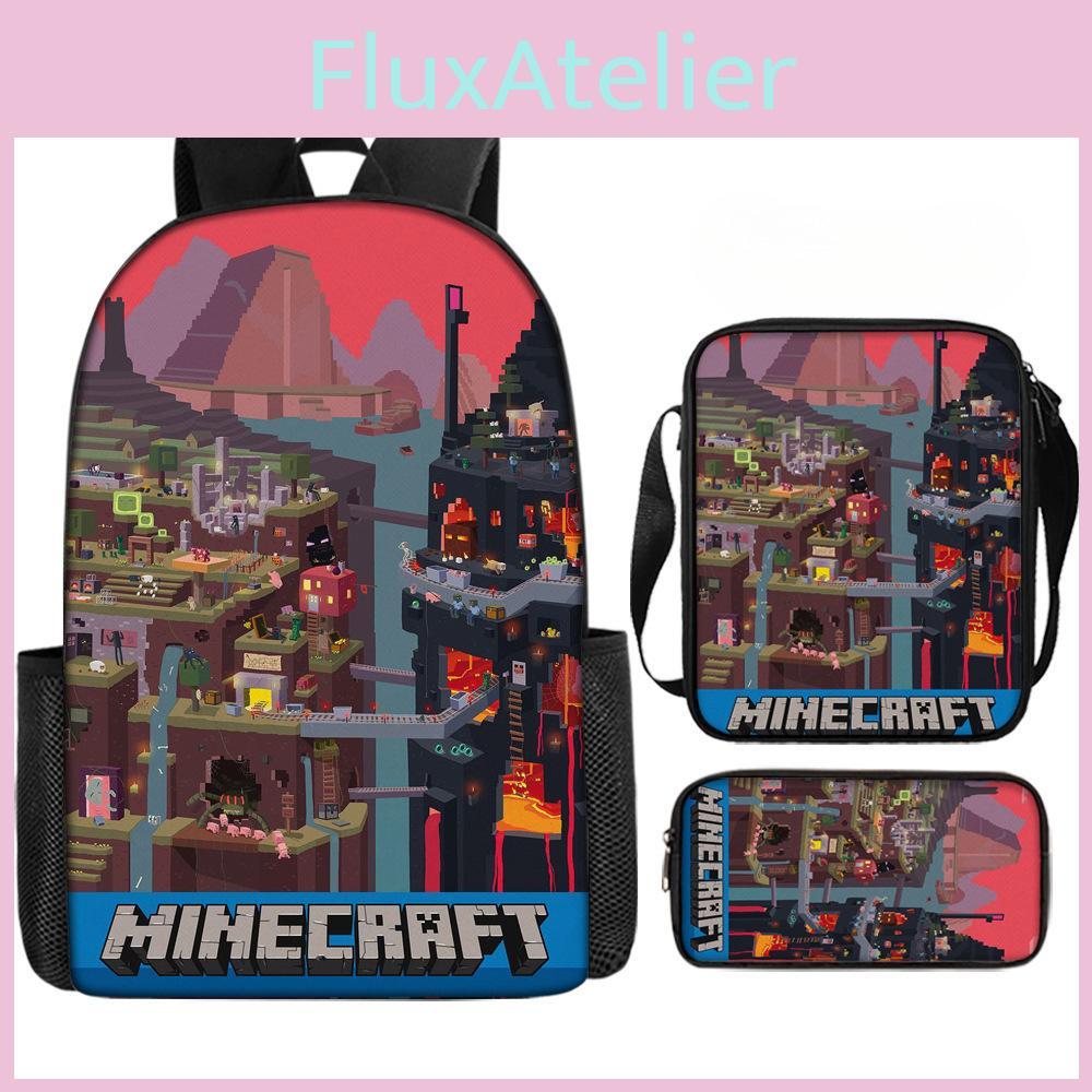 Cartoon Printed Minecraft Backpack Student Schoolbag Shoulder Bag Pencil Bag