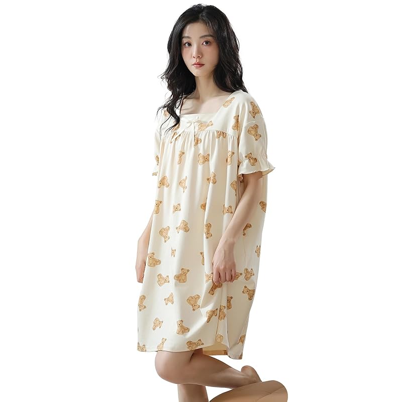 

[Yogwoo] room wear ladies pajamas summer autumn spring cotton quilt knit air cotton cotton pajamas Room wear Sleeping Convenient clothes short sleeve