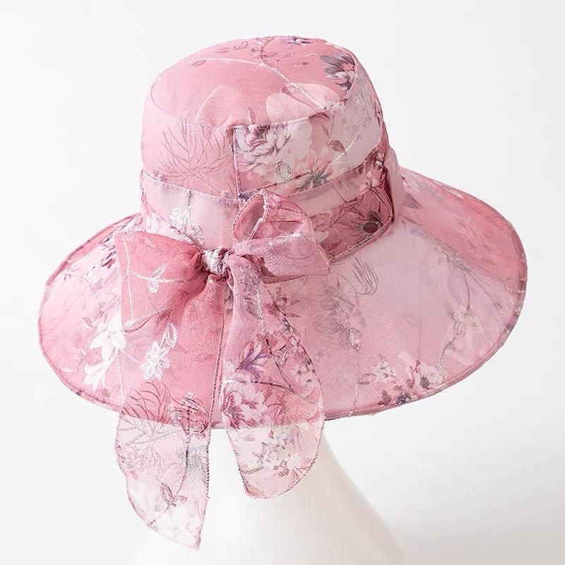 Summer Wide Brim Hat For Women With Breathable Polyester Sunshade And Floral Pattern For Sun Protection