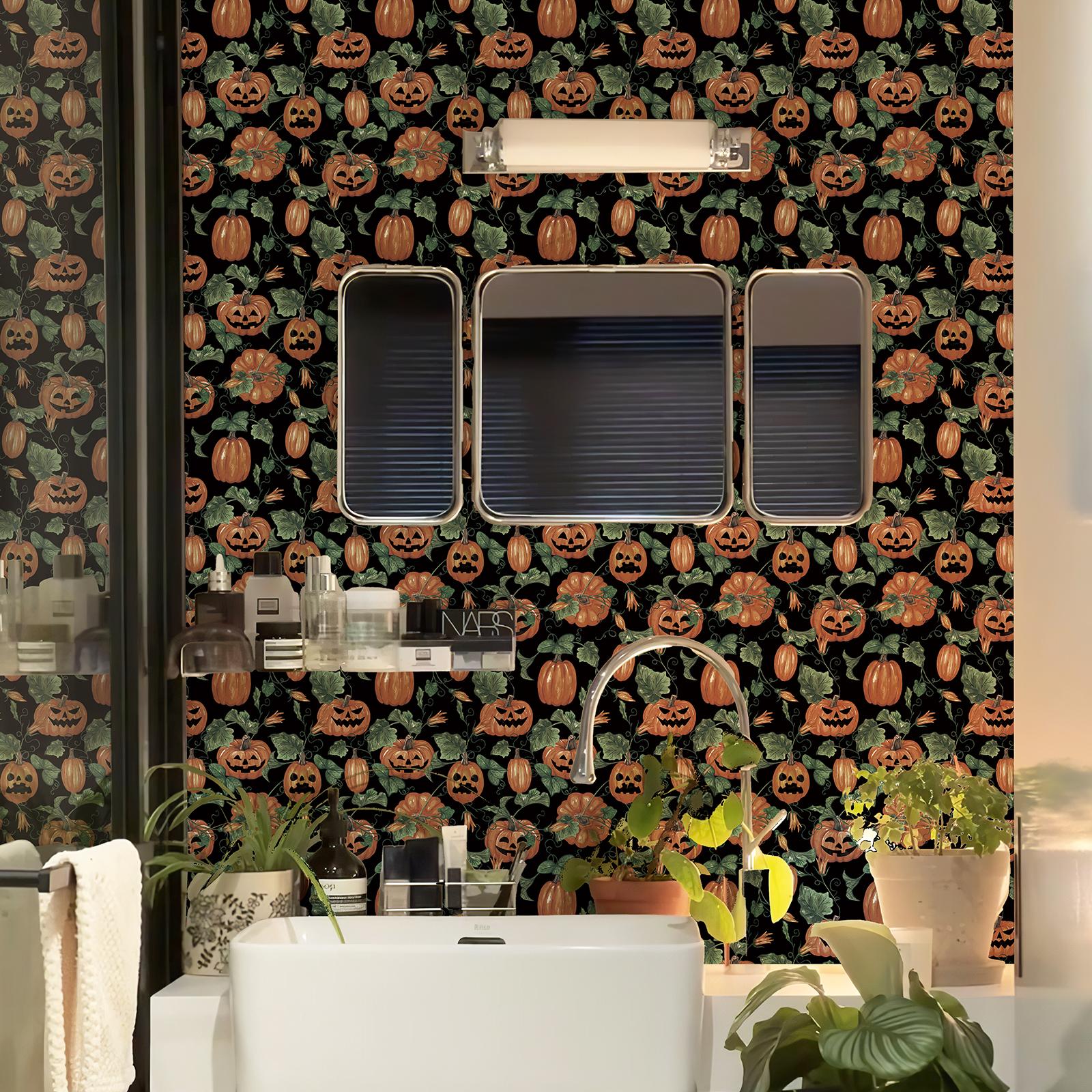 

Жуткая тыква Хэллоуин настенное украшение отклеивающееся темный винил фестивальные обои шикарные самоклеящиеся водонепроницаемые обои 44cmx300cm