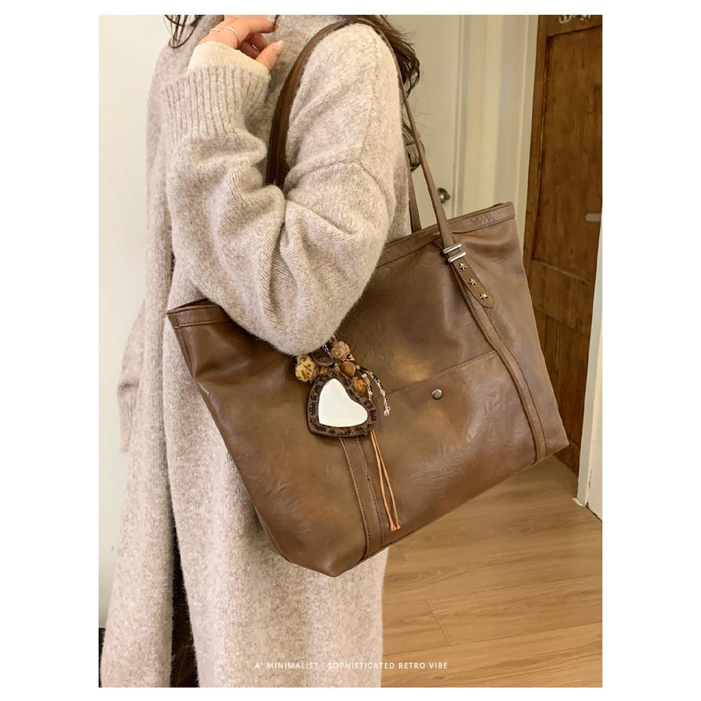 IELGY Ladies Tote Bag Retro Merad Color All-Match Portable One-Shoulder Large-Capacity Commuter Bag
