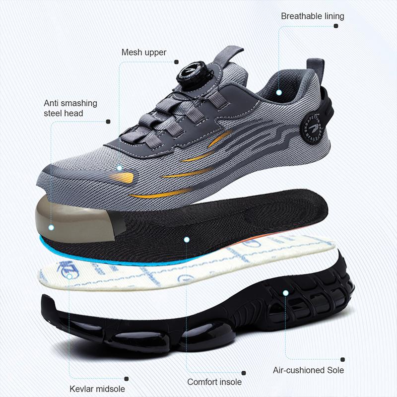 Fashion Rotating Button Safety Shoes Men Steel Toe Sneakers Anti-smash Anti-puncture Work Shoes Lightweight Non-slip Protective Sneakers