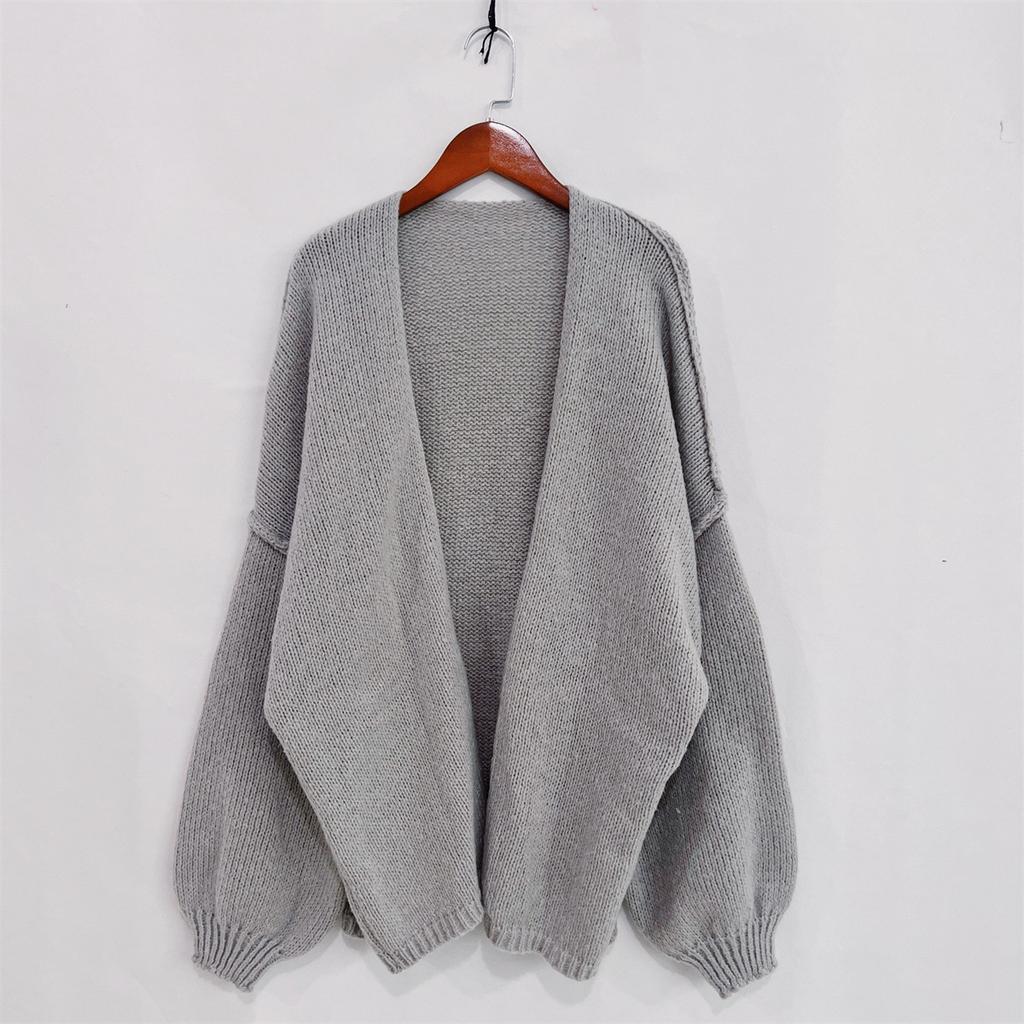 Autumn Winter New Casual Knitted Sweater Cardigan Jacket Loose Long Sleeve Solid Color Mid-length Sweater Women Cardigan Jacket