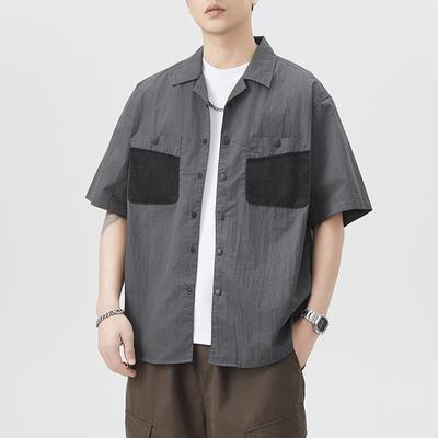 Mountain Outdoor Contrasting Short-sleeved Shirt Men's American Trendy Japanese Retro Loose Mid-sleeved Shirt