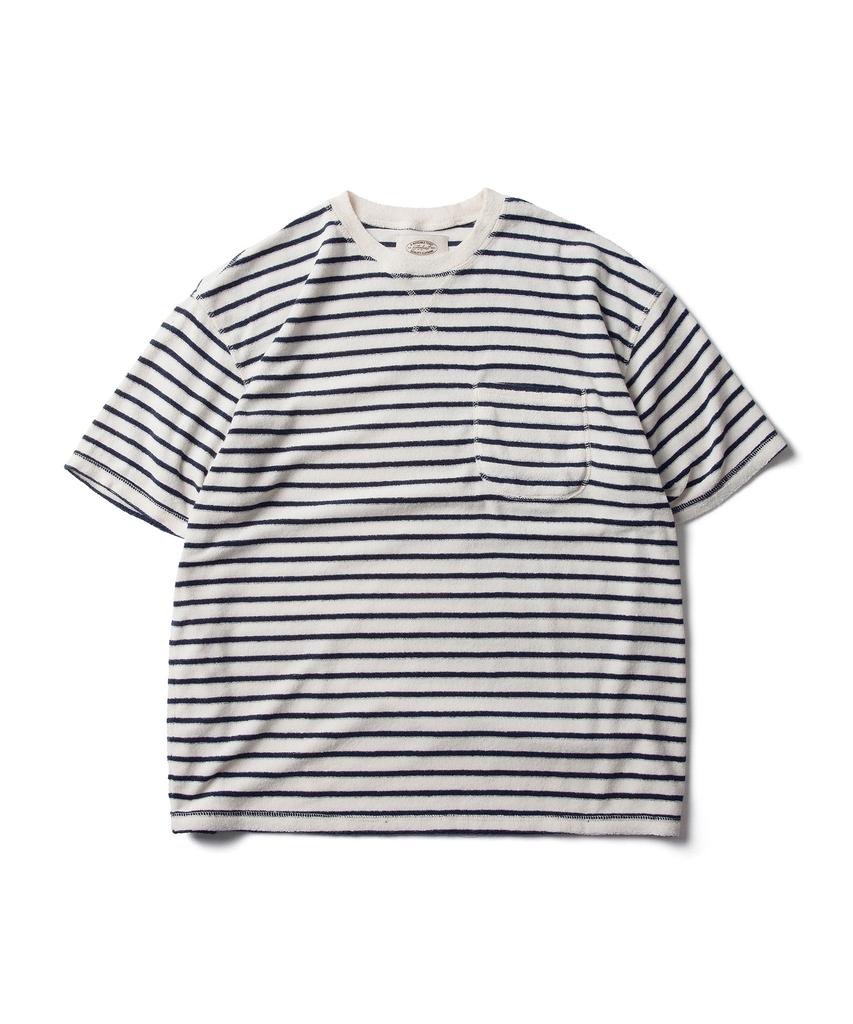AMFEAST Striped Terry Pocket T-Shirt Navy