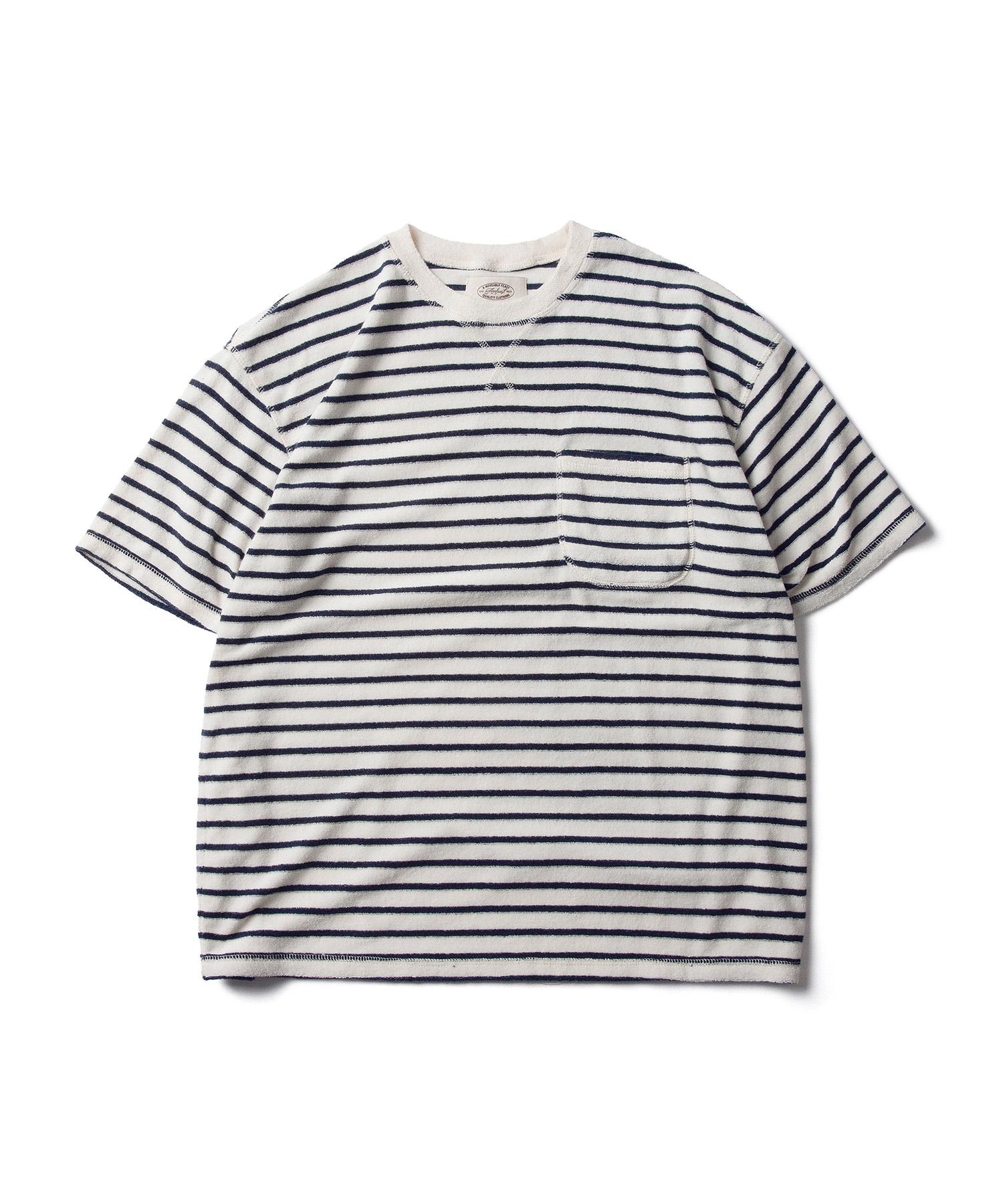 Amphist Striped Terry Pocket T-Shirt Navy Large
