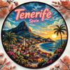 D-Moll Druck Metallschild Vintage Teneriffa Spanien Sonnenuntergang Metallwandkunst Rundes Schild mit Küstenlandschaft Lebendige Farben