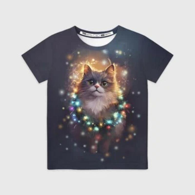 

Children s Cartoon Kitten Print Cute Multi-color T-shirts Girls Fashionable Soft Comfortable T-shirt 170