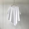 Solid Color Irregular Hem Cotton T-Shirt - Women's Loose Short Sleeve Round Neck Summer Top