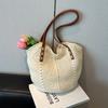 Summer New Cotton Thread Woven Bag Casual Straw Woven Holiday Wind Beach Bag Versatile Shoulder Bucket Bag