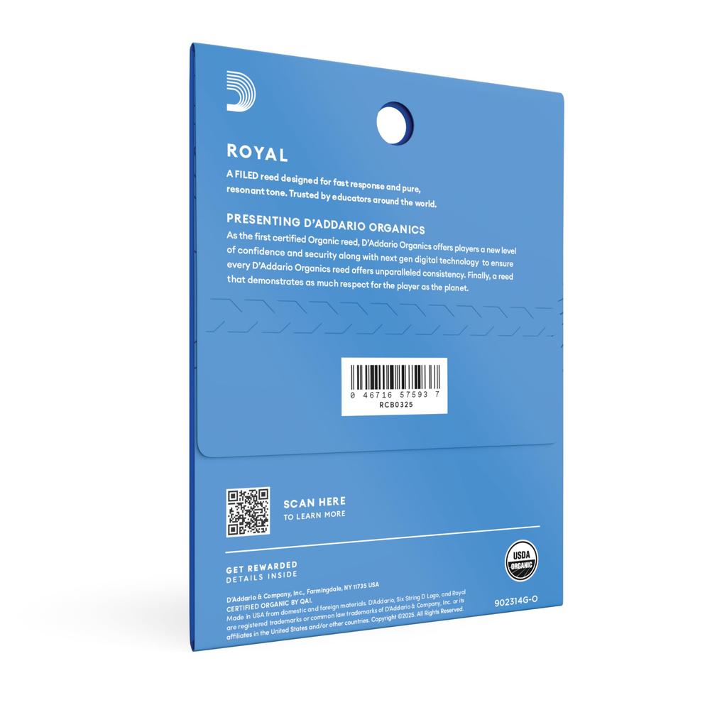 D'Addario WoodWinds ROYAL RCB0325 Bb Clarinet Reeds [Hardness: 2.5] (3 reeds per pack)