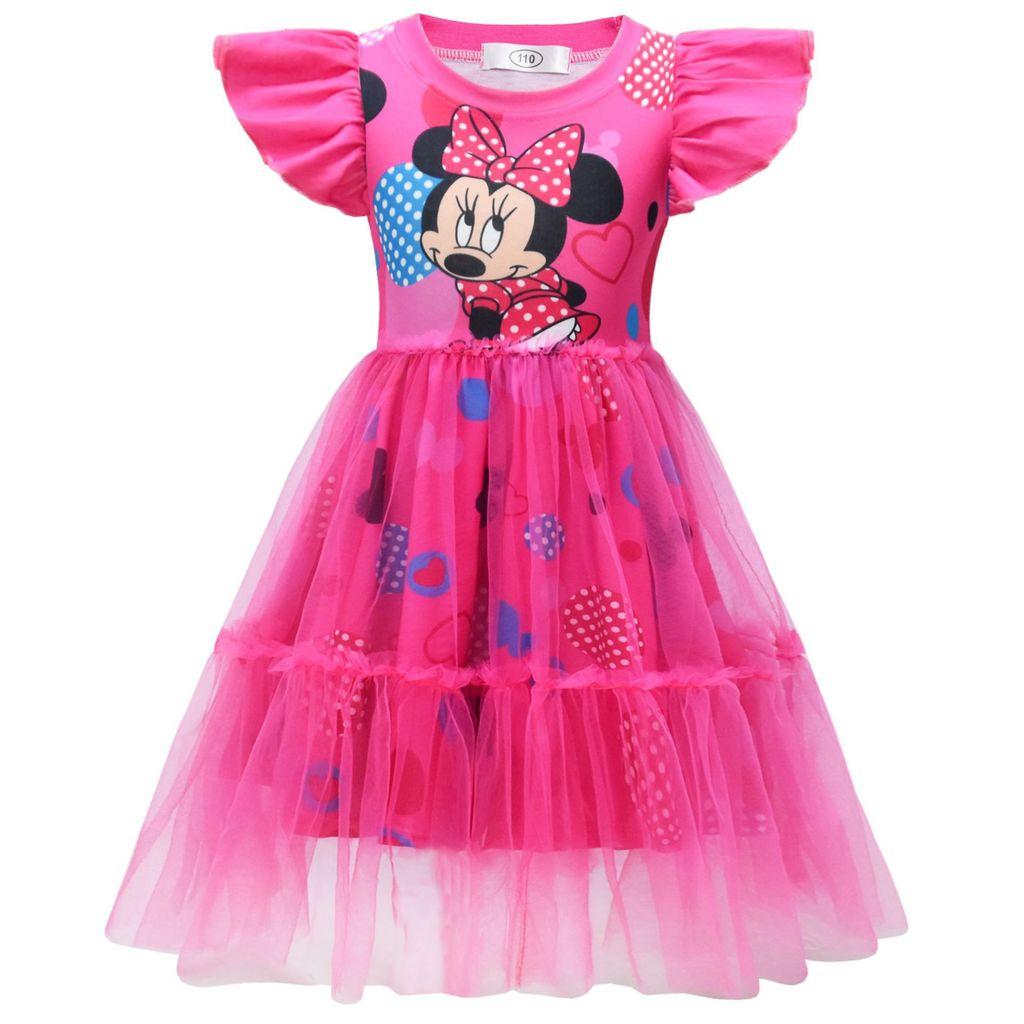 98033 Kids Girls Print Round Neck Mesh Dress 110 розы красного