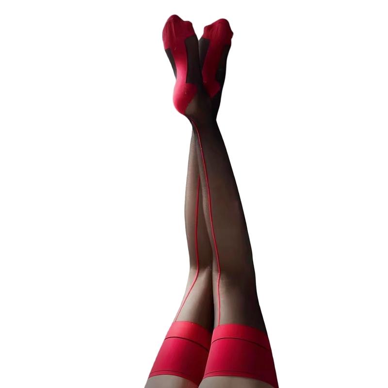 

7 Colors Back Line Seamed Party Medias 10D Contrast Color Stretchy Nylon Thigh High Stockings Hot Pole Dance Clubwear One Size